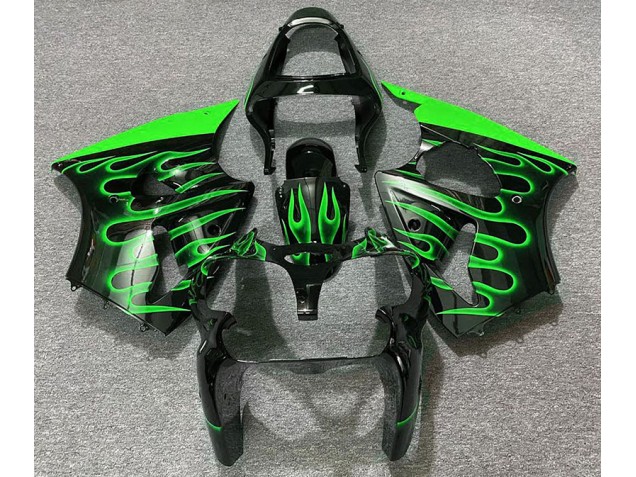 2000-2002 Gloss Black & Green Flame Kawasaki ZX6R Motorcycle Fairing UK 2000-2002 Gloss Black & Green Flame Kawasaki ZX6R Motorcycle Fairing UK