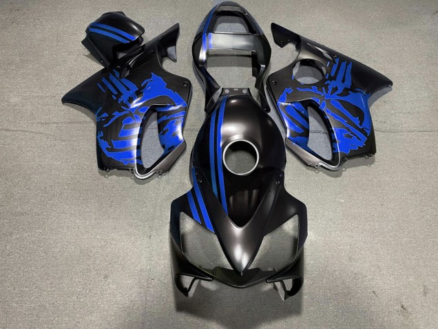 2001-2003 Matte Black & Blue Skull Honda CBR600 F4i Motorcycle Fairing UK 2001-2003 Matte Black & Blue Skull Honda CBR600 F4i Motorcycle Fairing UK