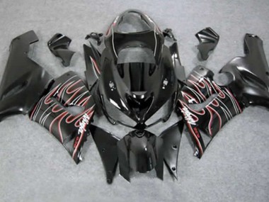 2005-2006 Red Black Flame Kawasaki ZX6R Motorcycle Fairing UK