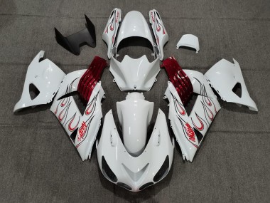 2006-2011 White Red Flame Kawasaki ZX14R Motorcycle Fairing UK