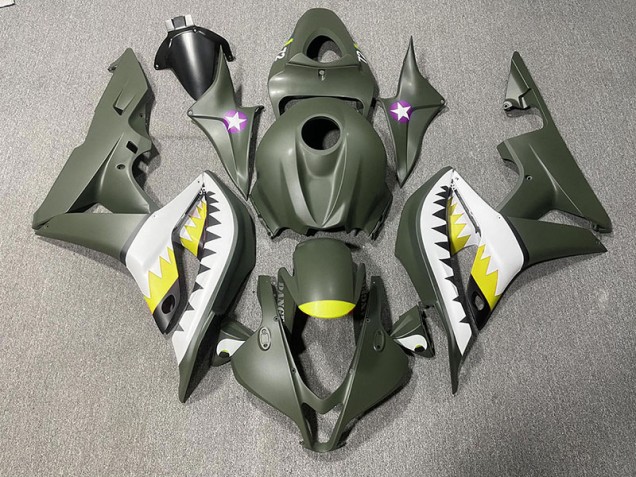 2007-2008 Matte Green & Yellow Shark Honda CBR600RR Motorcycle Fairing UK 2007-2008 Matte Green & Yellow Shark Honda CBR600RR Motorcycle Fairing UK