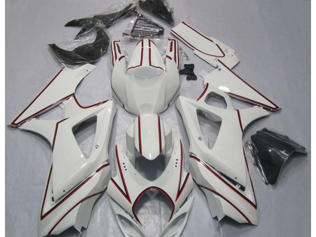 2007-2008 White with Red Pin Stripe Suzuki GSXR 1000 Motorcycle Fairing UK