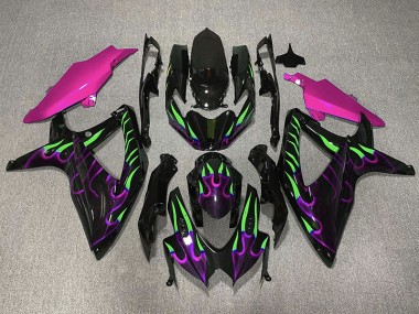 2008-2010 Purple and Green Flame Suzuki GSXR 600-750 Motorcycle Fairing UK